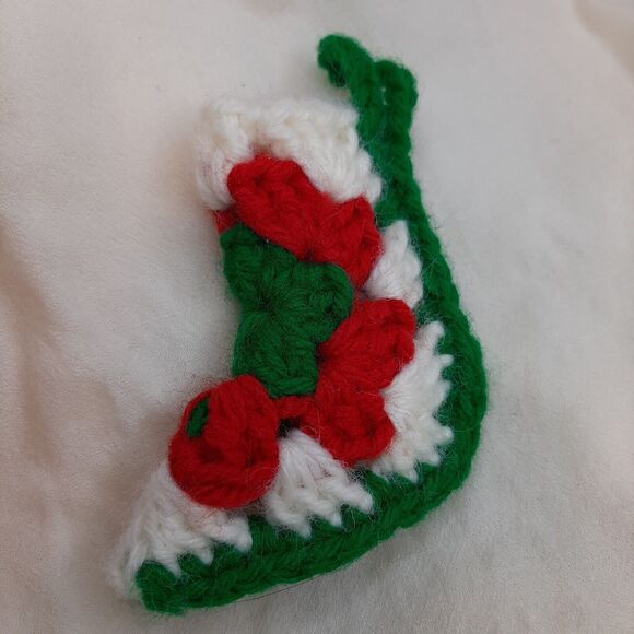 Vtg Miniature 3" Handmade Knit Crochet Christmas Stocking Granny Square green - Picture 2 of 6